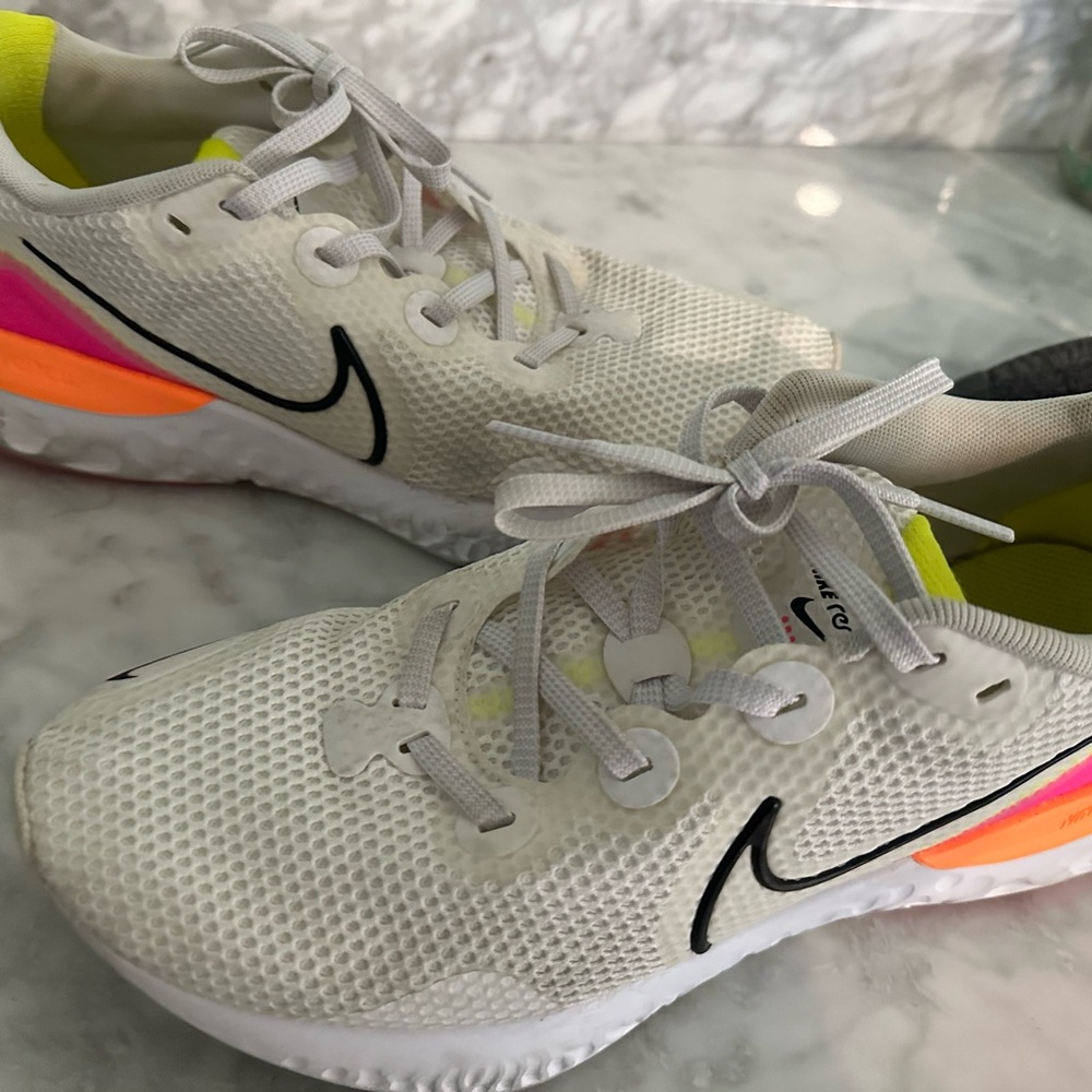 Nike White Sneakers with Pink and Yellow Accents